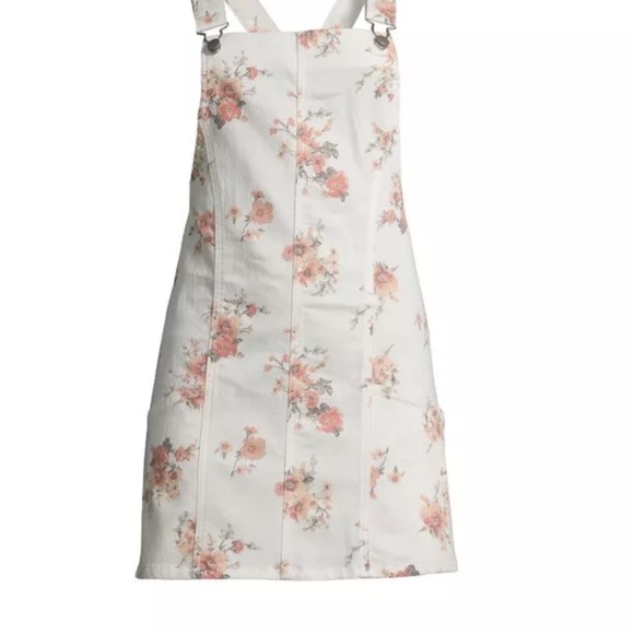 NWOT No Boundaries Ivory Floral Overall Dress - Picture 6 of 9